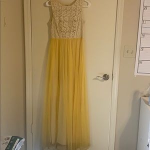 Long cream and yellow dress
